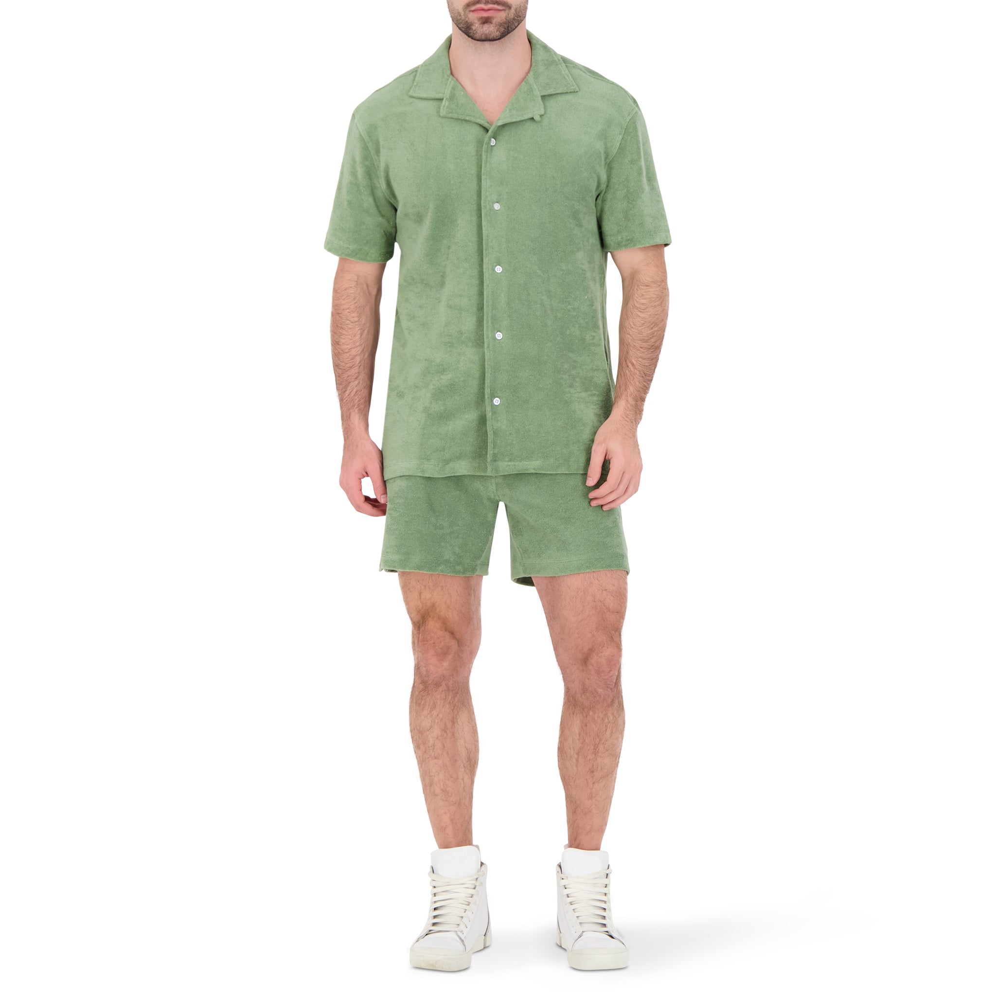 Terry Cloth Knit Shorts in Olive Green