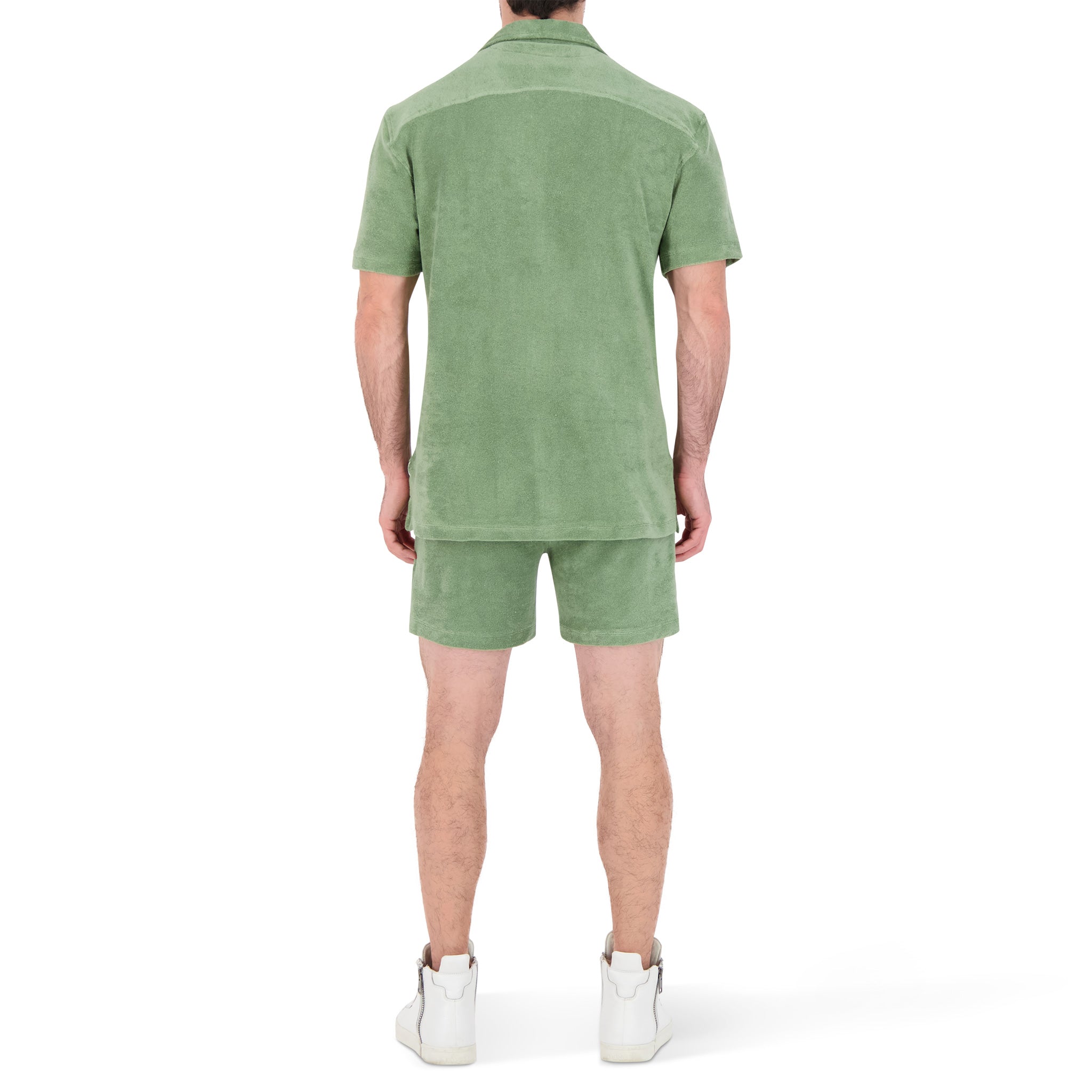 Terry Cloth Camp Shirt in Olive Green
