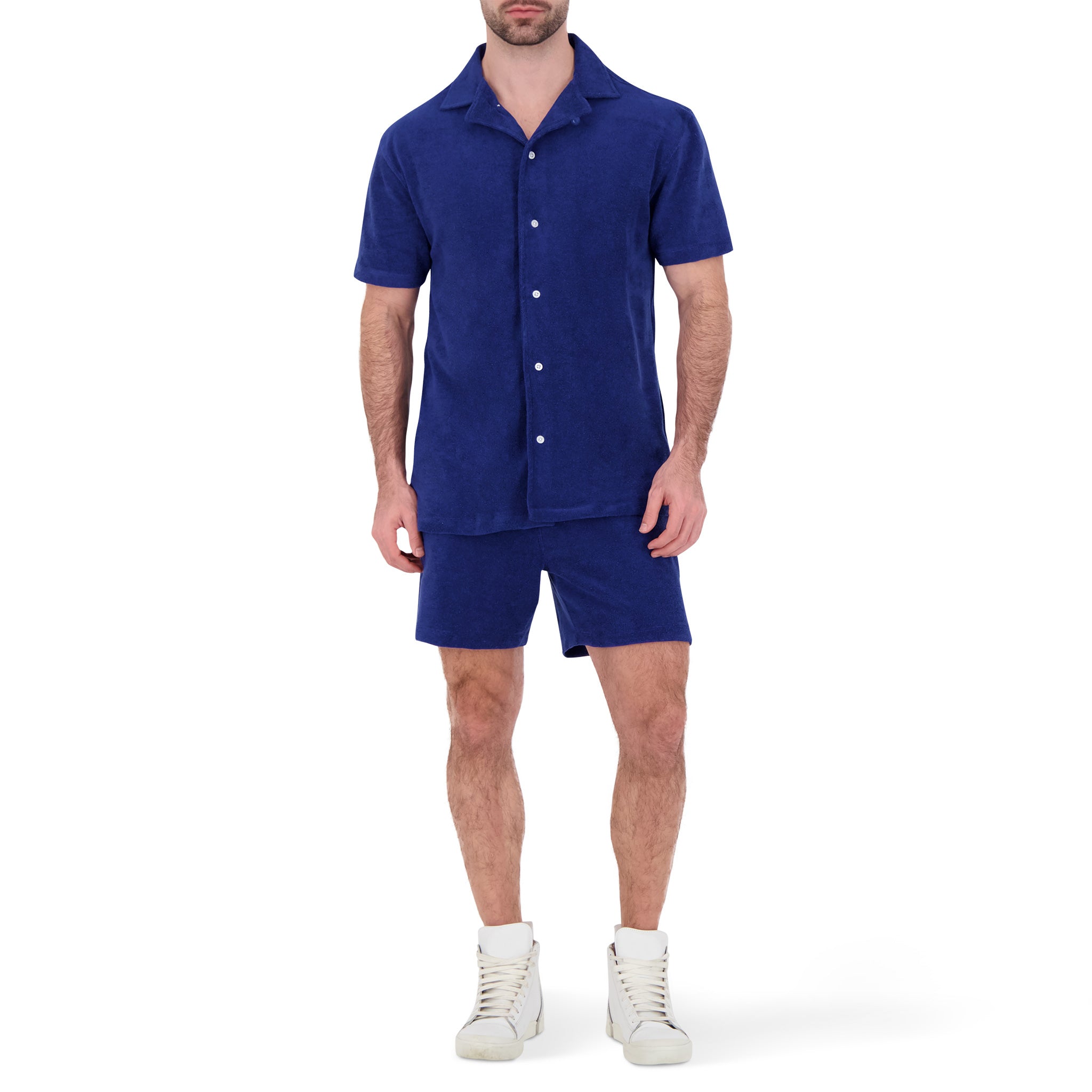 Terry Cloth Camp Shirt in Indigo Blue