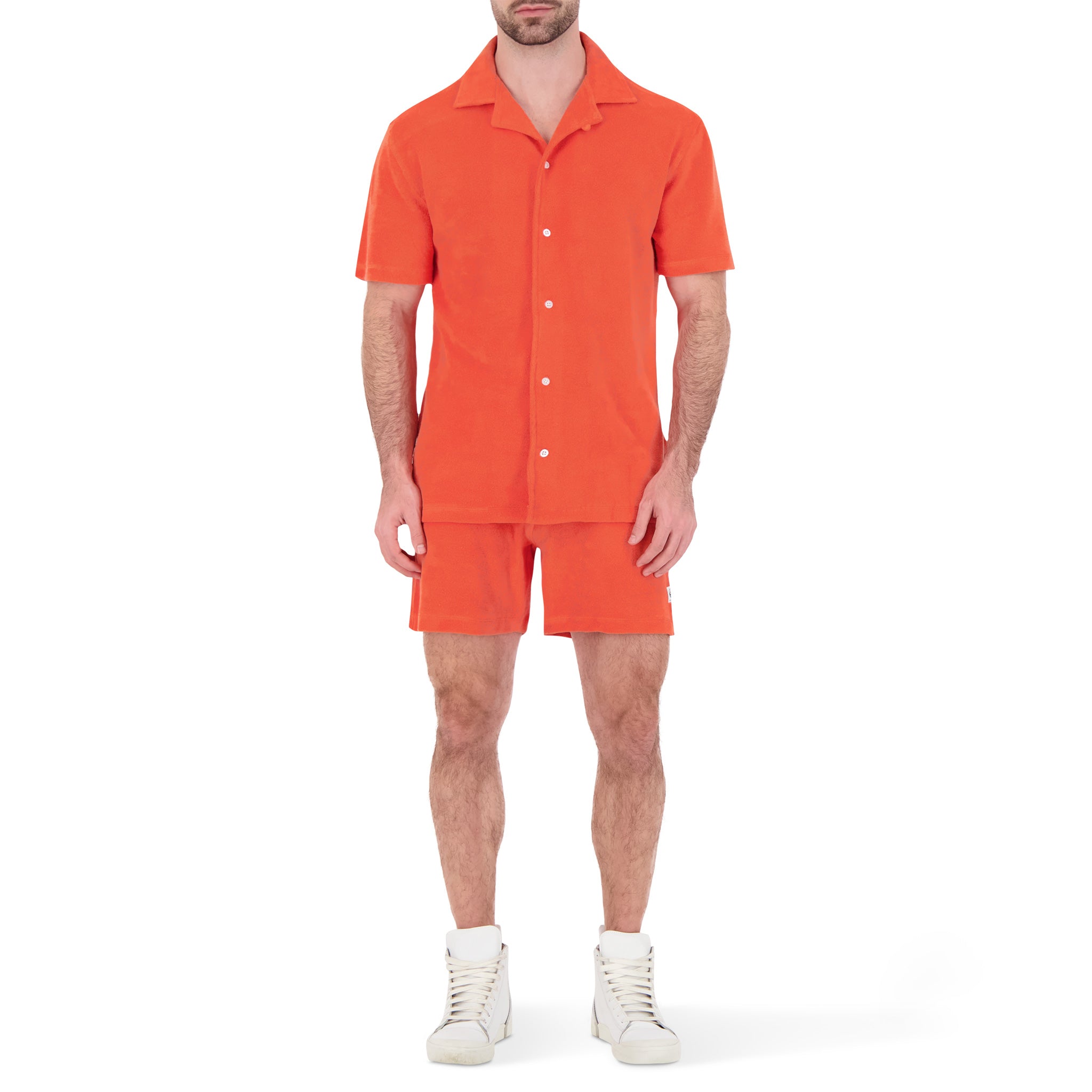 Terry Cloth Knit Shorts in Carnelian Orange